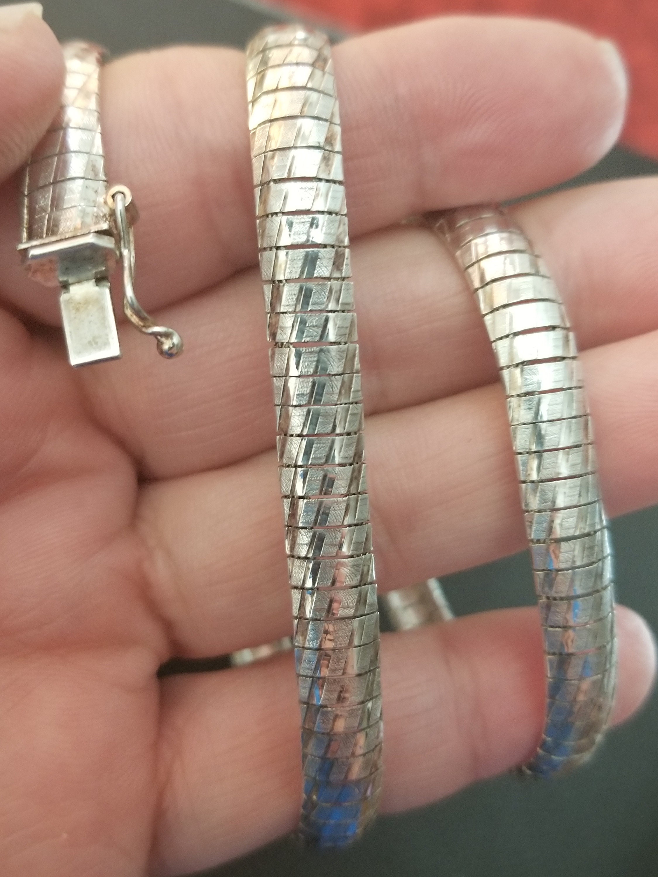Omega Chain Pattern C161 Patterned Omega Chain Necklace in Sterling Silver With Safety ...