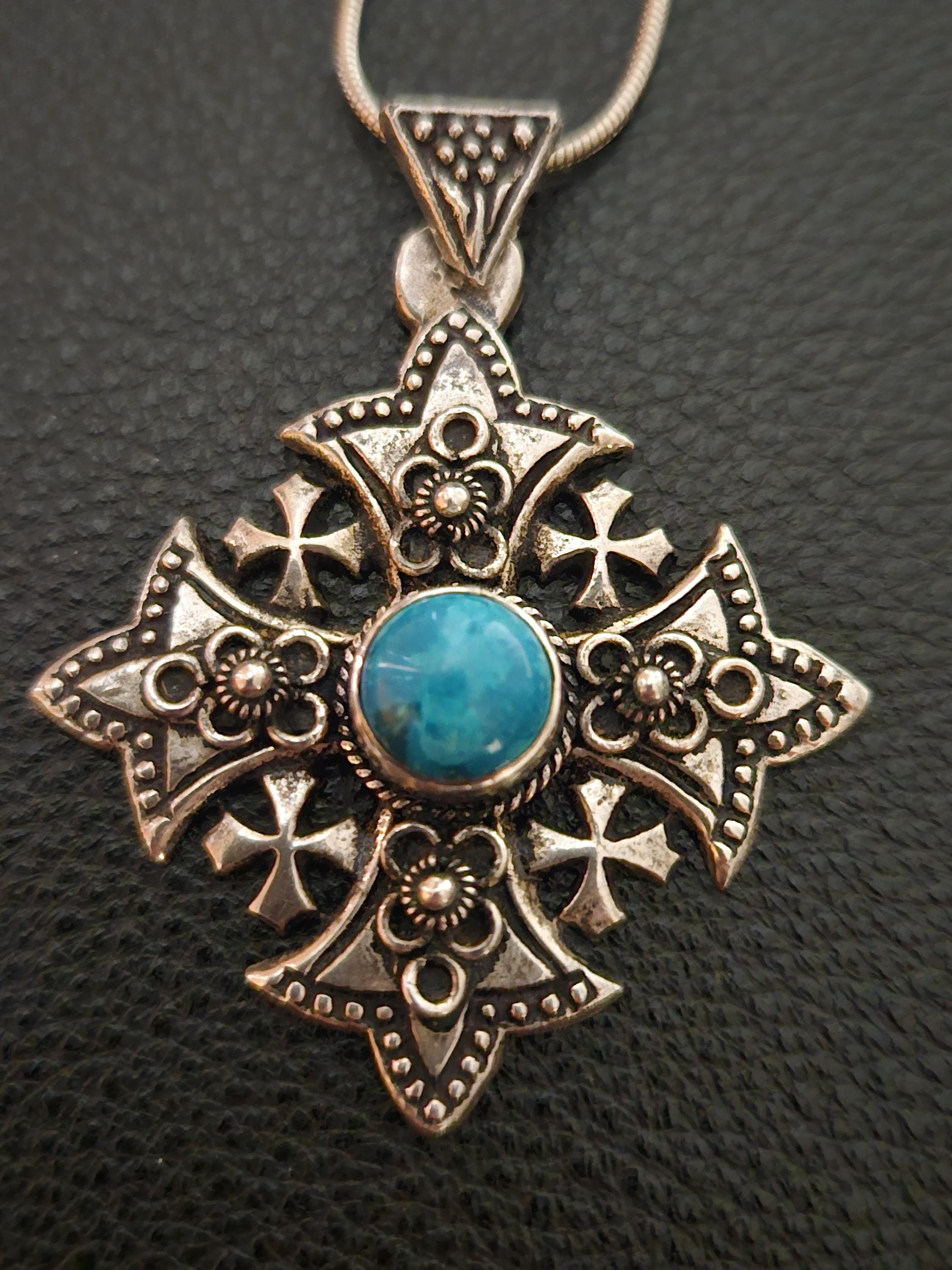 CP891 Jerusalem Cross With Eilat Center Stone in Sterling Silver
