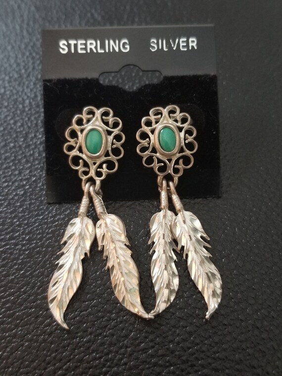 E159 Southwestern Sterling Silver Earrings with L… - image 2