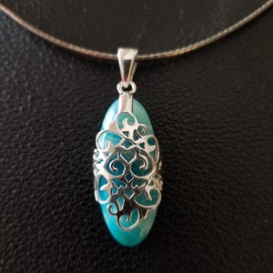 CP711 Choker Omega Chain Necklace in Sterling Silver with Botswana Agate Pendant in Sterling Silver - Vintage