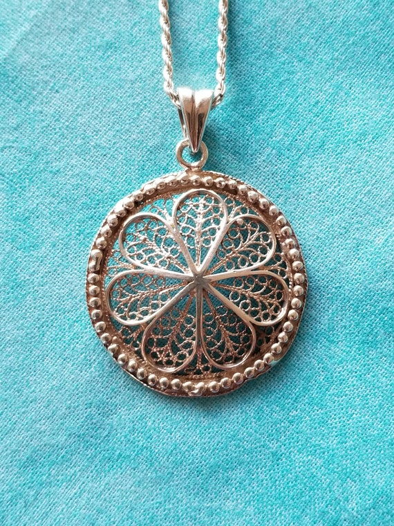 CP314 Filigree Flower Sterling Silver Pendant wit… - image 2