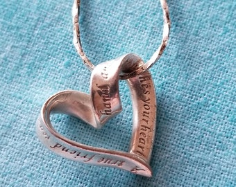 CP297 Inspirational Friendship Heart Pendant in Sterling Silver with Twisted Sterling Silver Chain Necklace