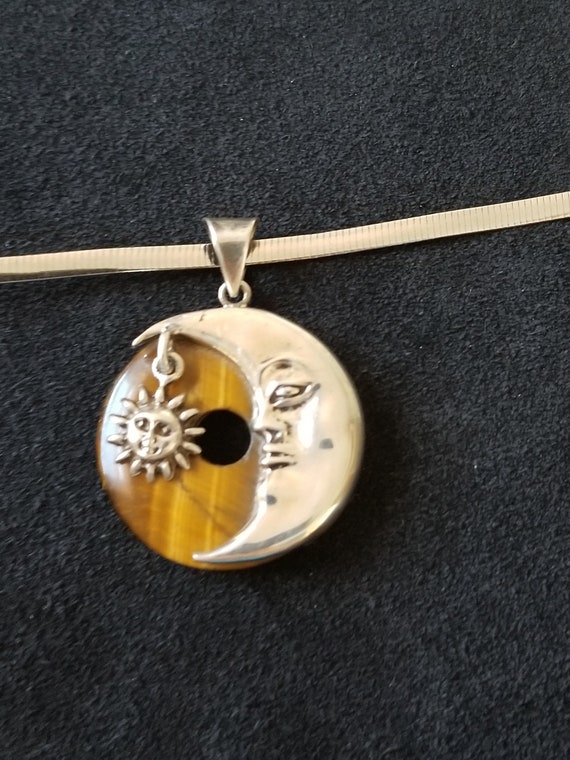 CP476 Moon & Sun Sterling Silver Pendant with Tig… - image 7