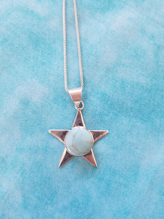 CP225 Turquoise Star Pendant in Sterling Silver a… - image 2