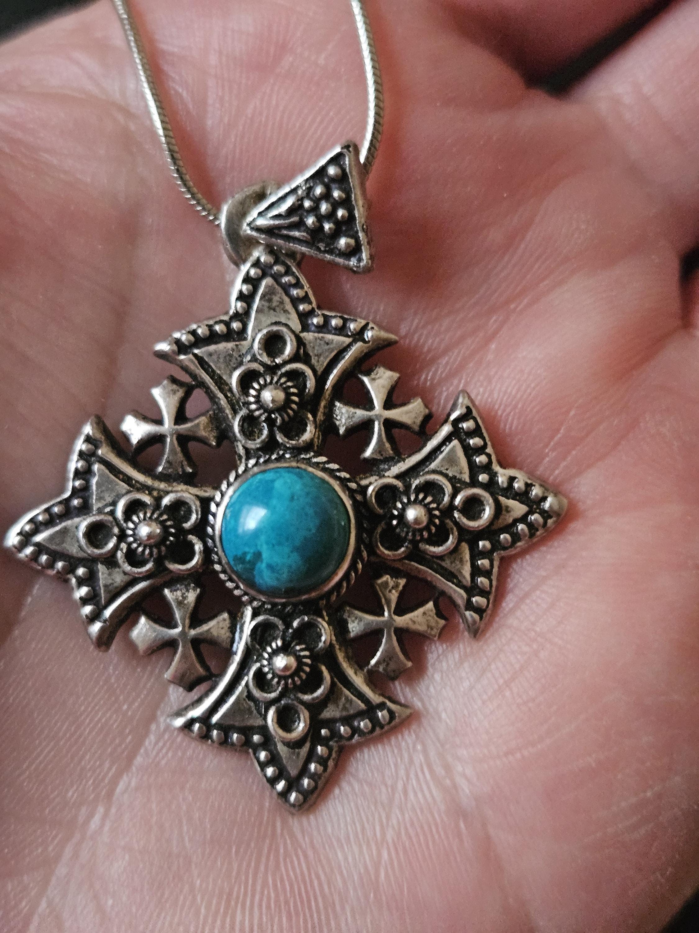 CP891 Jerusalem Cross With Eilat Center Stone in Sterling Silver