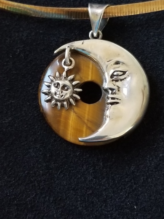 CP476 Moon & Sun Sterling Silver Pendant with Tig… - image 1