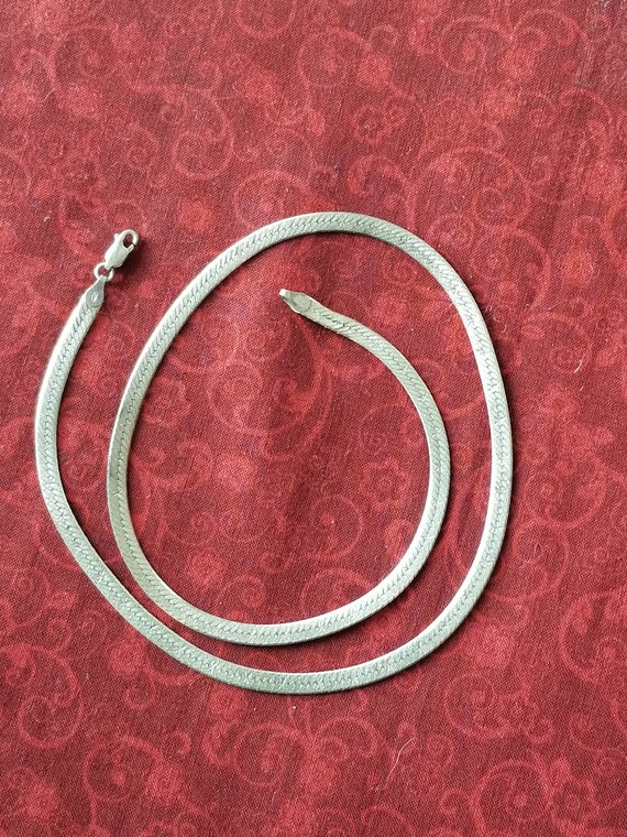 C080 Sterling Silver Patterned Flat Herringbone N… - image 1