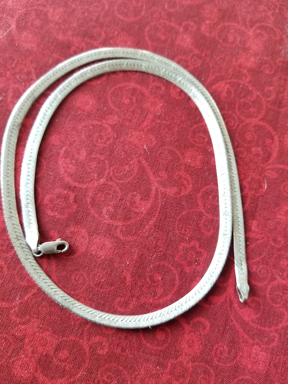 C080 Sterling Silver Patterned Flat Herringbone N… - image 4