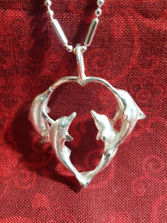 CP084   Jumping Dolphins Sterling Silver Pendant w