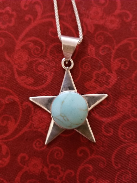 CP225 Turquoise Star Pendant in Sterling Silver a… - image 1