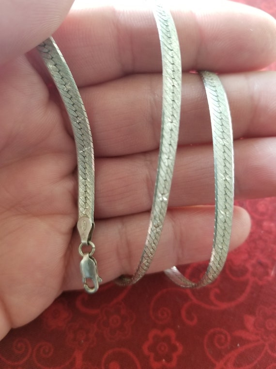 C080 Sterling Silver Patterned Flat Herringbone N… - image 3