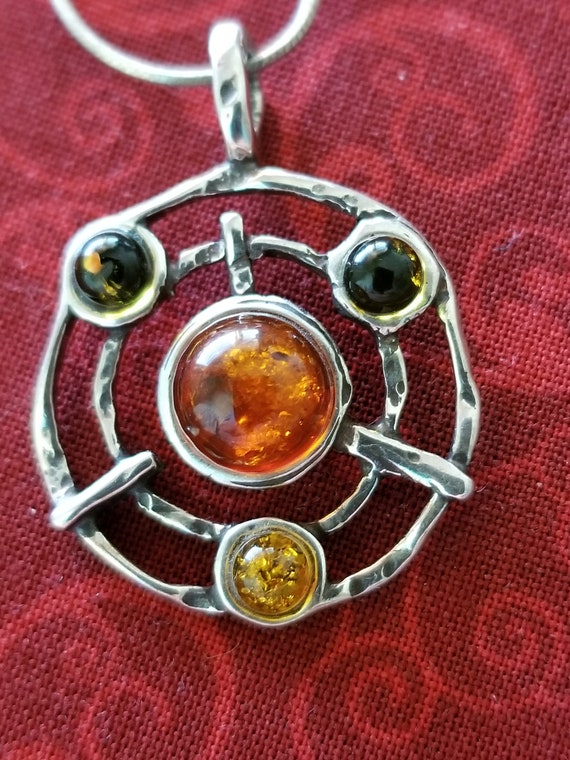 CP289 4 Amber Stones in Sterling Silver Pendant a… - image 3