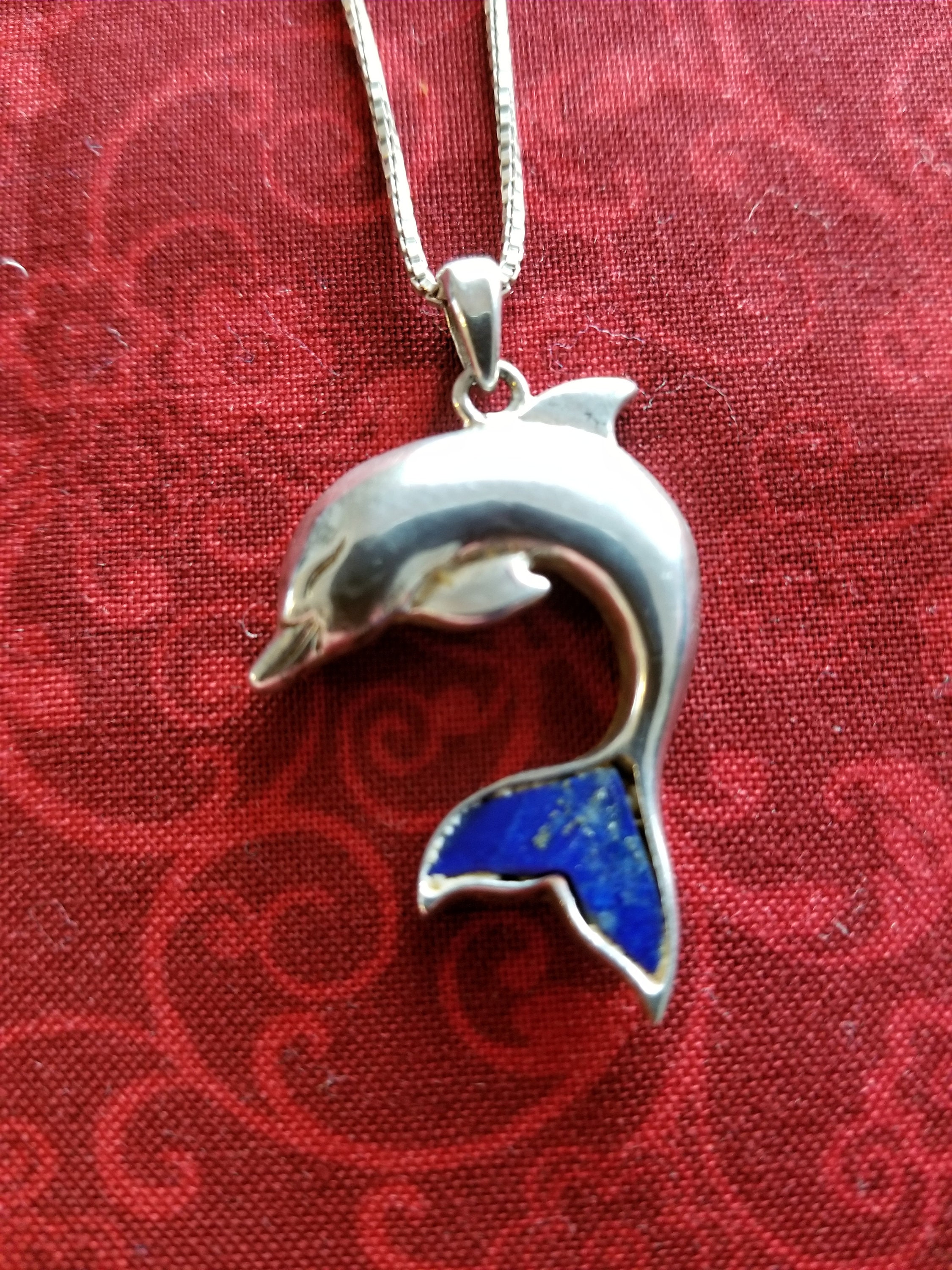 CP144 Dolphin Sterling Silver Pendant With Inlay and Sterling