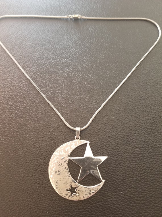 CP607 Moon & Star Cut Out Pendant in Sterling Sil… - image 2