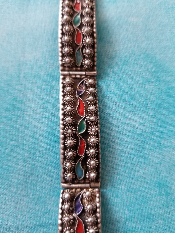 BR096 Antique Sterling Silver Bracelet with Enamel