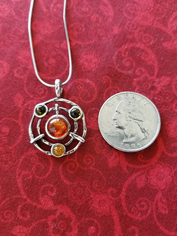 CP289 4 Amber Stones in Sterling Silver Pendant a… - image 2