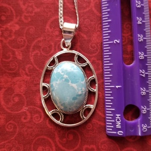 CP151 Large Larimar Pendant in Sterling Silver with Sterling Silver Necklace - Vintage