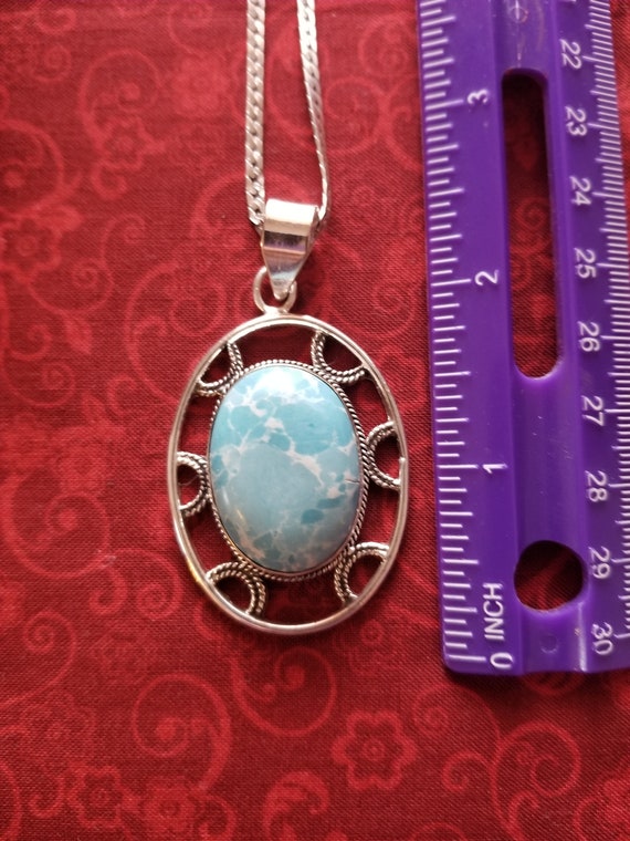 CP151 Large Larimar Pendant in Sterling Silver wi… - image 1