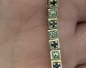 BR182 Diamond & Sapphire Tennis Bracelet in Sterling Silver - Vintage
