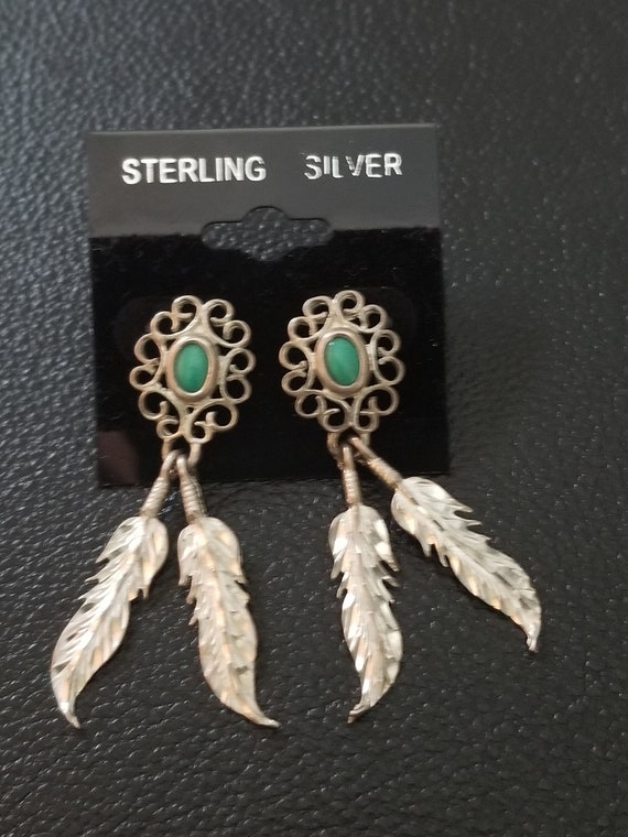 E159 Southwestern Sterling Silver Earrings with L… - image 1