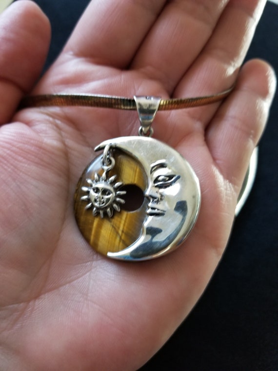 CP476 Moon & Sun Sterling Silver Pendant with Tig… - image 8