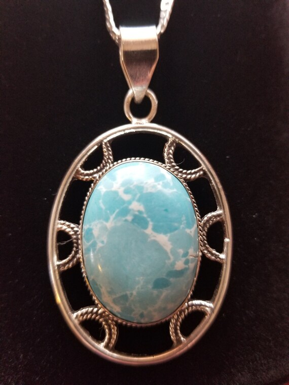 CP151 Large Larimar Pendant in Sterling Silver wi… - image 3