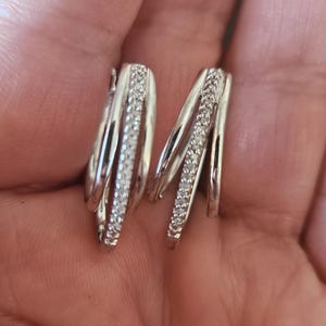E083 Diamond Hoop Earrings in Sterling Silver - Vintage