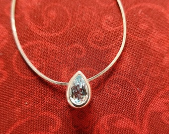 CP243 Blue Topaz Sterling Silver Slide Pendant with Sterling Silver Snake Chain Necklace