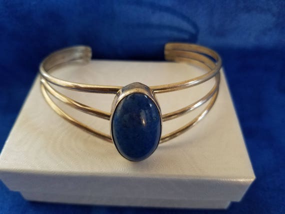 BA100 Sterling Silver Bangle with Blue Stone - image 1