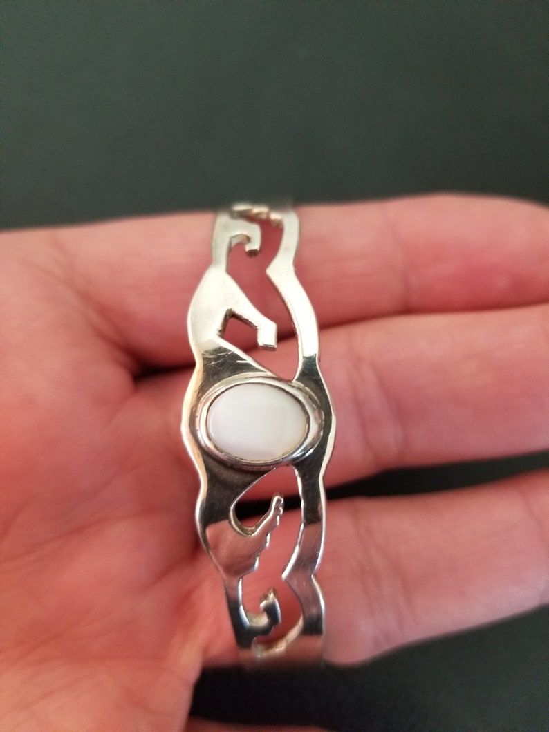 BA045 Cuff Cutout Bracelet with MOP Stone in Sterling Silver Vintage
