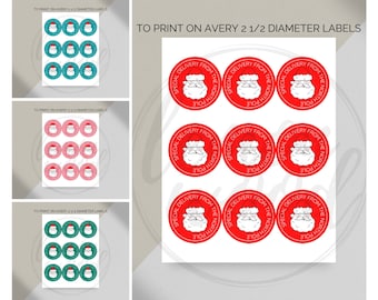 Digital Download Santa Stickers || Multiple Colored Printable Sticker Sheets || PDF || Christmas Labels