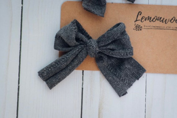 Charcol Rag Bow Hand Tied Hair Bow Lemonwood Etsy