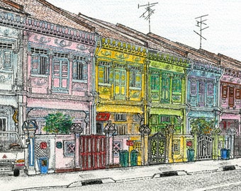SINGAPORE, Joo Chiat: "Cities" Series. Ink and Watercolour.