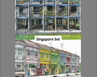 NOSTALGIC SINGAPORE: Set of TWO Illustrations