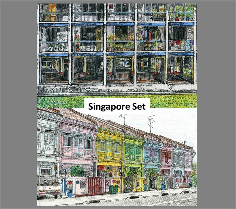 NOSTALGIC SINGAPORE: Set of TWO Illustrations image 1