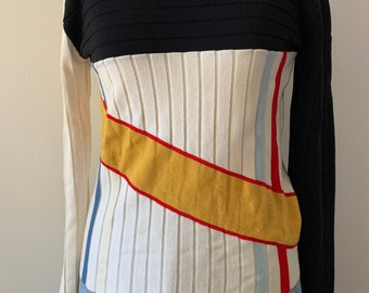 Mondrian Style Woollen Jumper By J.W.Anderson /Black & White, Stripes Of Colour Crisscrossing/Mod Knitted Italian Designer Woollen Sweater