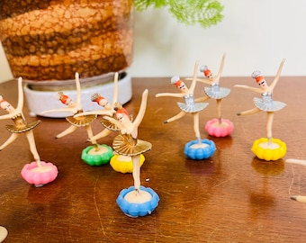 Adornos vintage para tartas de bailarinas/Figuras de bailarinas en rosa, azul, plata y oro para decoración de cupcakes/Fiestas infantiles retro/Fiestas para niños/Repostería