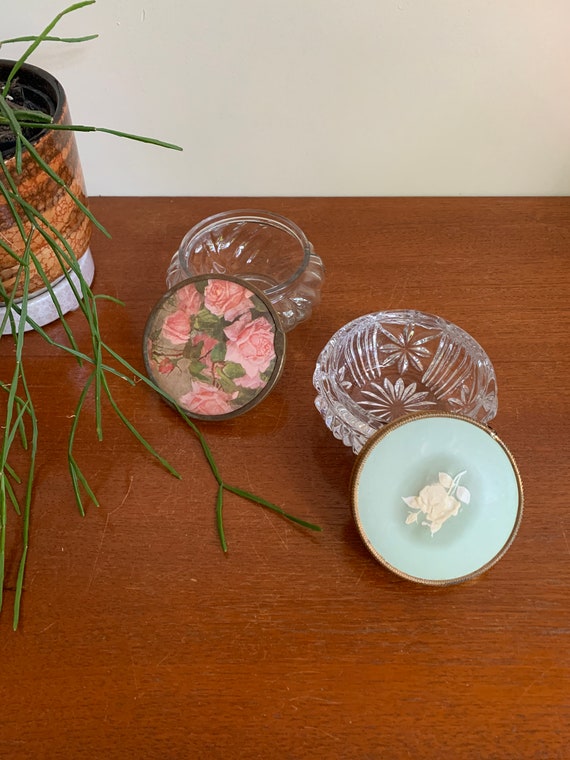 Antique Vanity Glass Powder Jar/Vintage Glass Vani