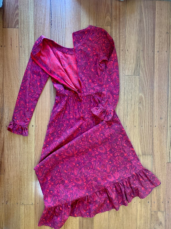 1970s Vintage Homemade Long Flowing Red Paisley M… - image 10