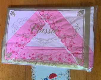 Juego de sábanas bordadas para cama doble, de algodón grueso, estilo inglés clásico, rosa, años 70, estilo retro, ropa de cama clásica Barbie Pinks.