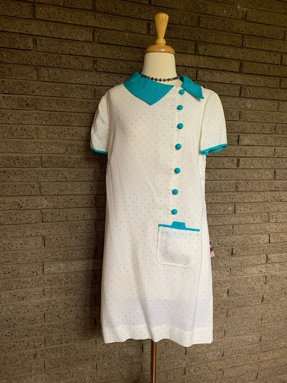 Vintage Turquoise Trimmed & Polkadot Indie Dress /