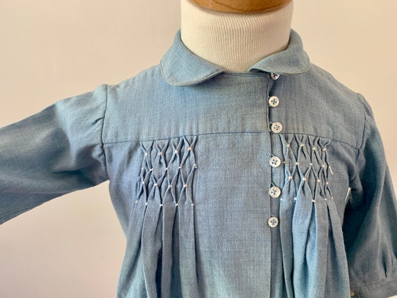 Vintage 1940s Blue Wool Pleated Baby’s LS Dress /… - image 2