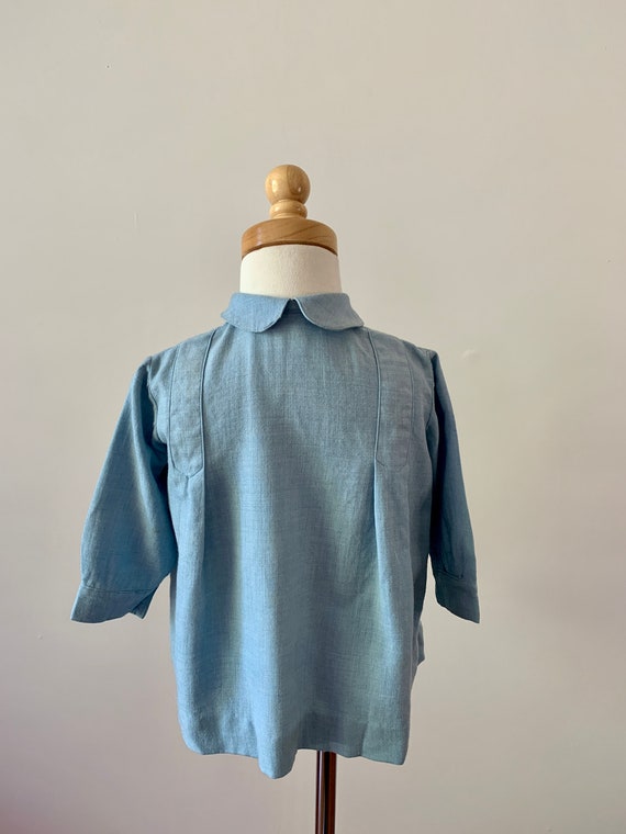 Vintage 1940s Blue Wool Pleated Baby’s LS Dress /… - image 3