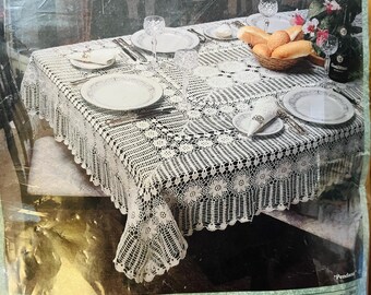 Mantel de crochet de algodón color crema de los años 70: encaje bohemio vintage (para 6-8 personas)