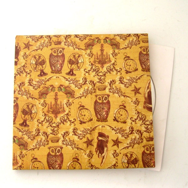 8 DVD Envelopes Gold metallic steam punk Owls clock CD Disk Covers Card Photos disk CD envelope gifting Photographer square envelope Wedding