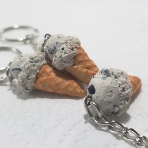 Cookies and Cream Ice Cream Cone Charm - Handmade Polymer Clay Dessert Keychain Charms Ready To Ship by ColorspinnerCrafts on Etsy