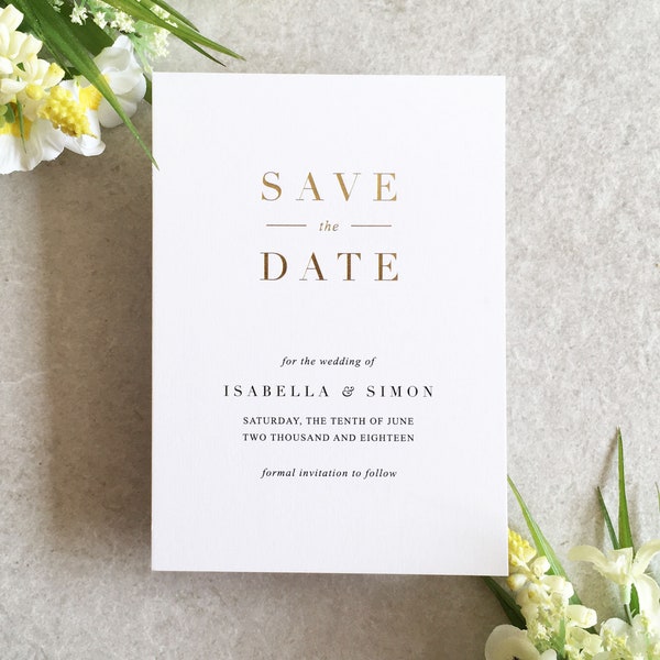 Isabella Foil & Ink Save the Date - Gold Foil Save the Date - Save the Date Postcard - Wedding Save the Date Invitation - Rose Gold Wedding