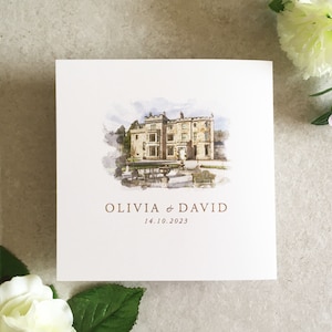 Olivia Venue Gemälde Concertina Hochzeitseinladungs-Booklet - Hochzeitseinladungs-Bundle - Custom Aquarell / Aquarell-Hochzeits-Einladungs-Set