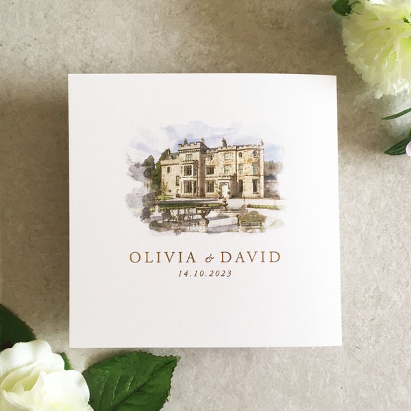 Olivia Venue Painting Concertina Hochzeitsbroschüre – Hochzeitseinladungspaket – individuelles Aquarell-/Aquarell-Hochzeitseinladungsset