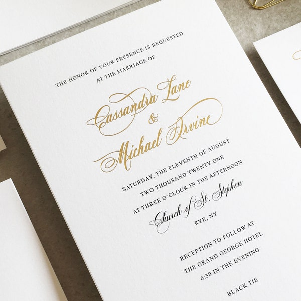 Cassandra Ink & Foil Wedding Invitation Set - Calligraphy Wedding Invitation - Elegant Script Wedding Invitation - Classic Wedding Invite